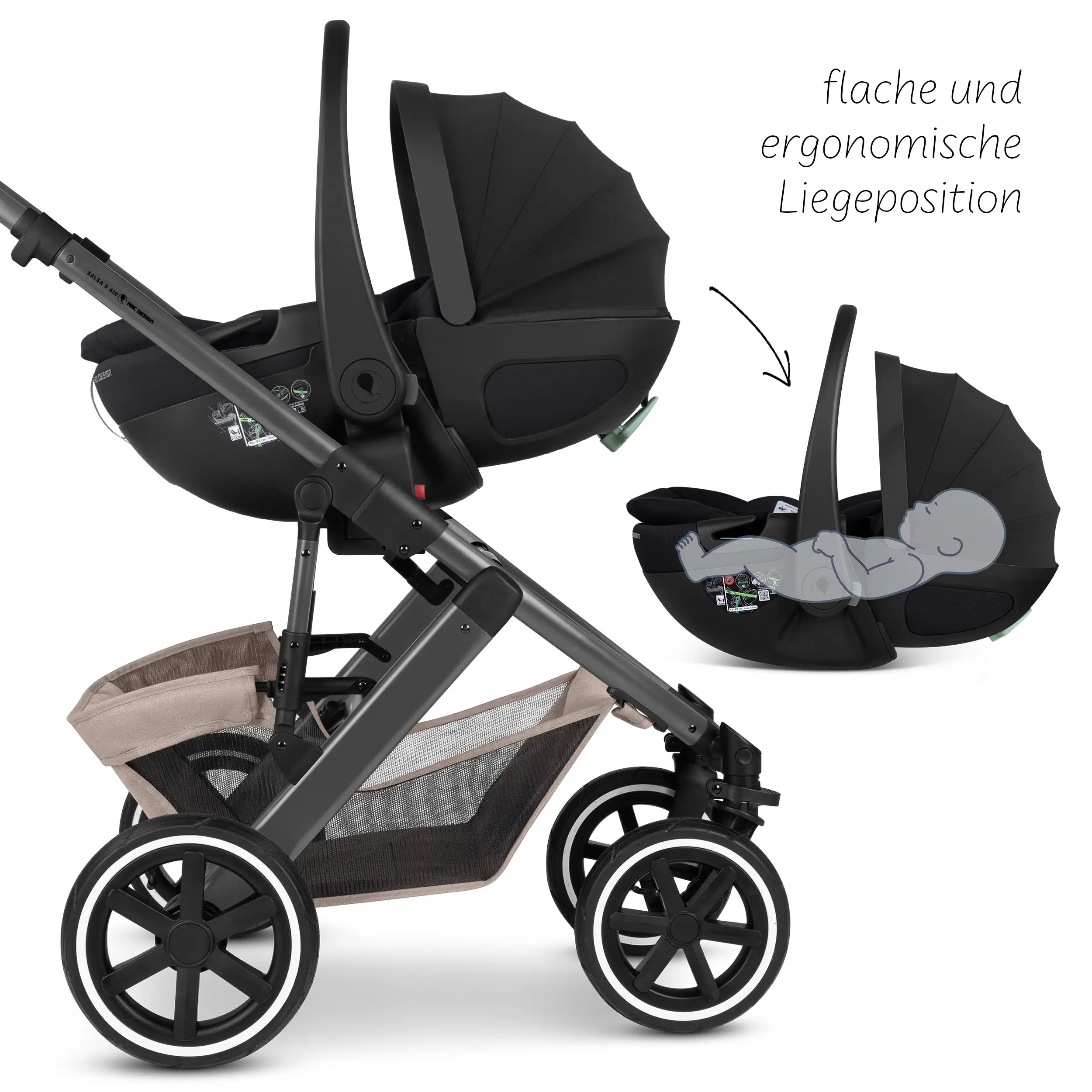 3in1-Kinderwagen-Set Salsa 5 Air inkl. Babyschale Calla mit Liegefunktion - Camel
