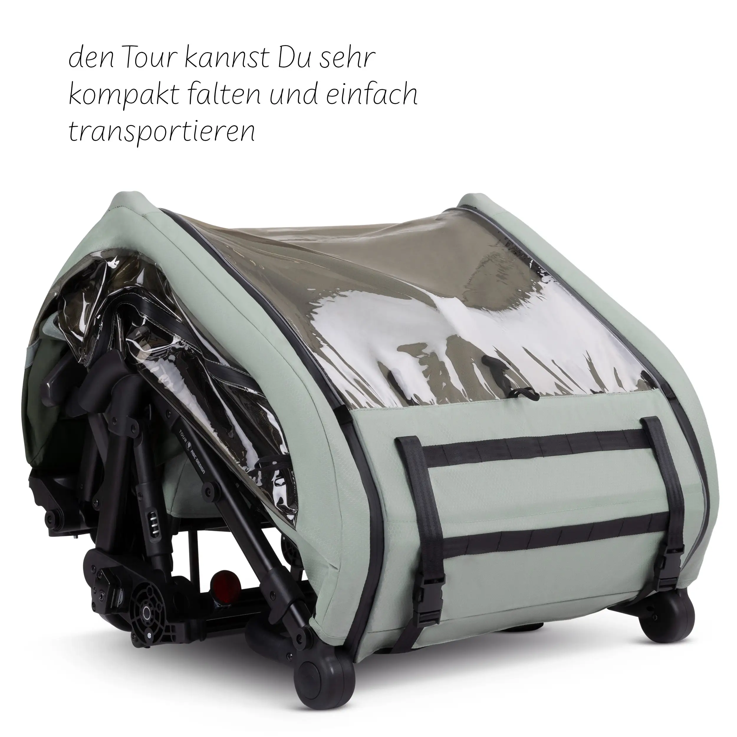 Tour 2 bicycle trailer with 2 comfortable seats & air wheels - Olive