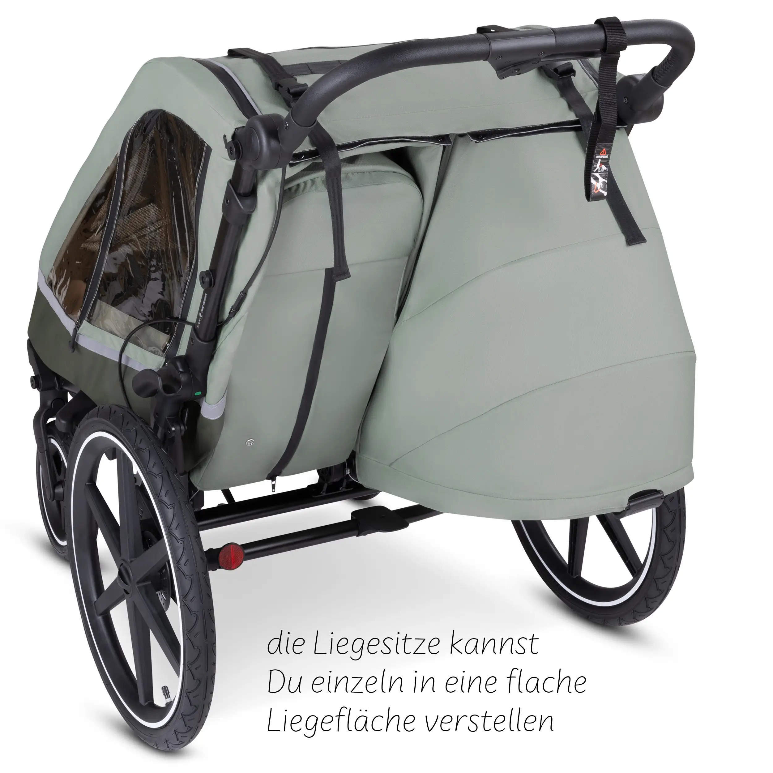 Tour 2 bicycle trailer with 2 comfortable seats & air wheels - Olive