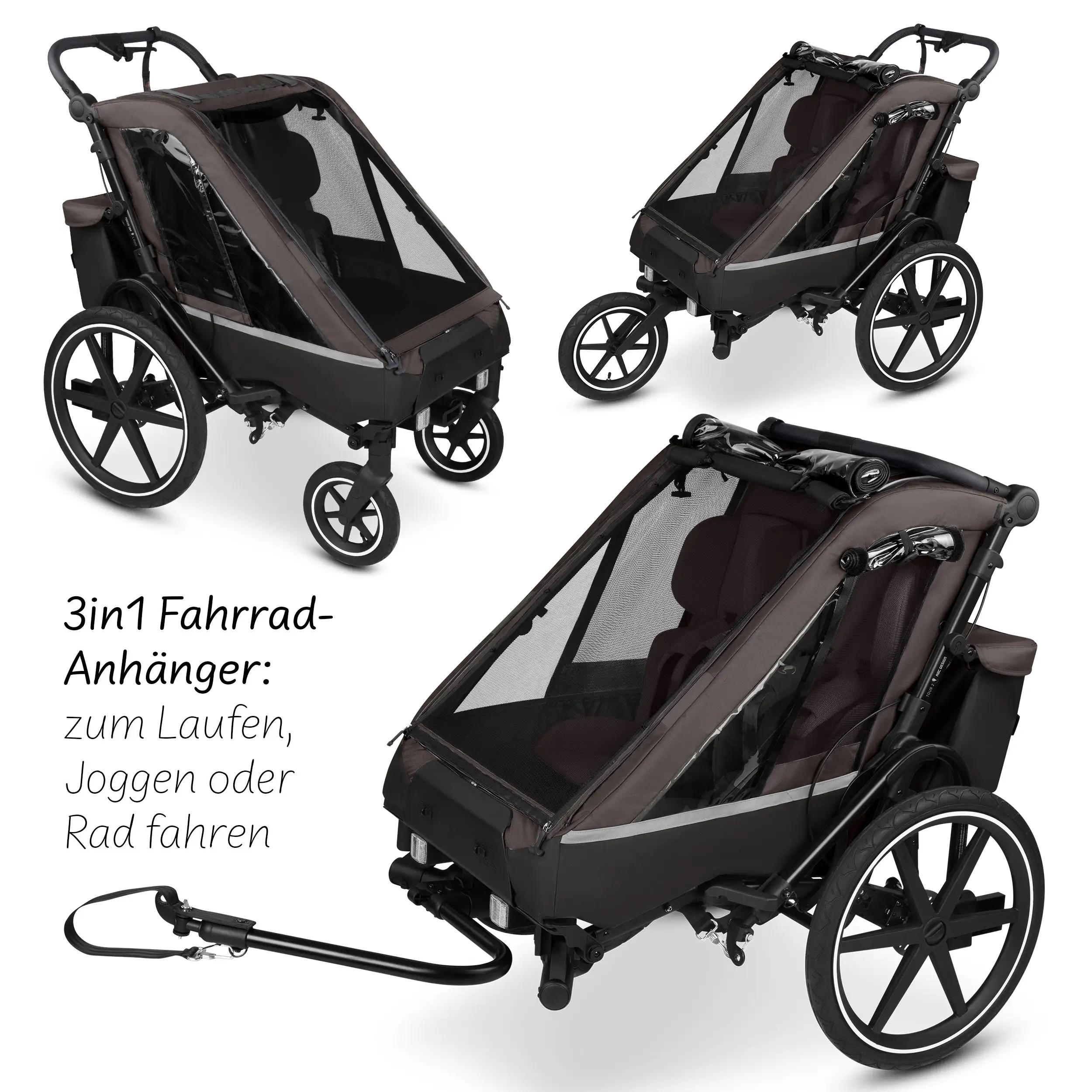 Tour 2 bicycle trailer with 2 comfortable seats & air wheels - Falcon