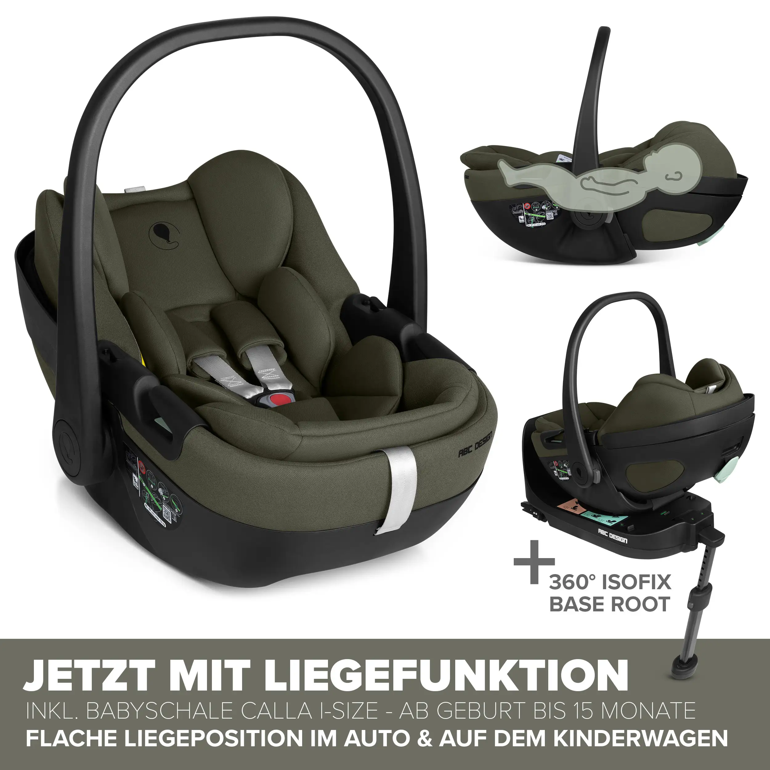 4in1 Stroller Set Salsa Core incl. infant car seat Calla with Reclining Function and the Root Isofix base - Olive