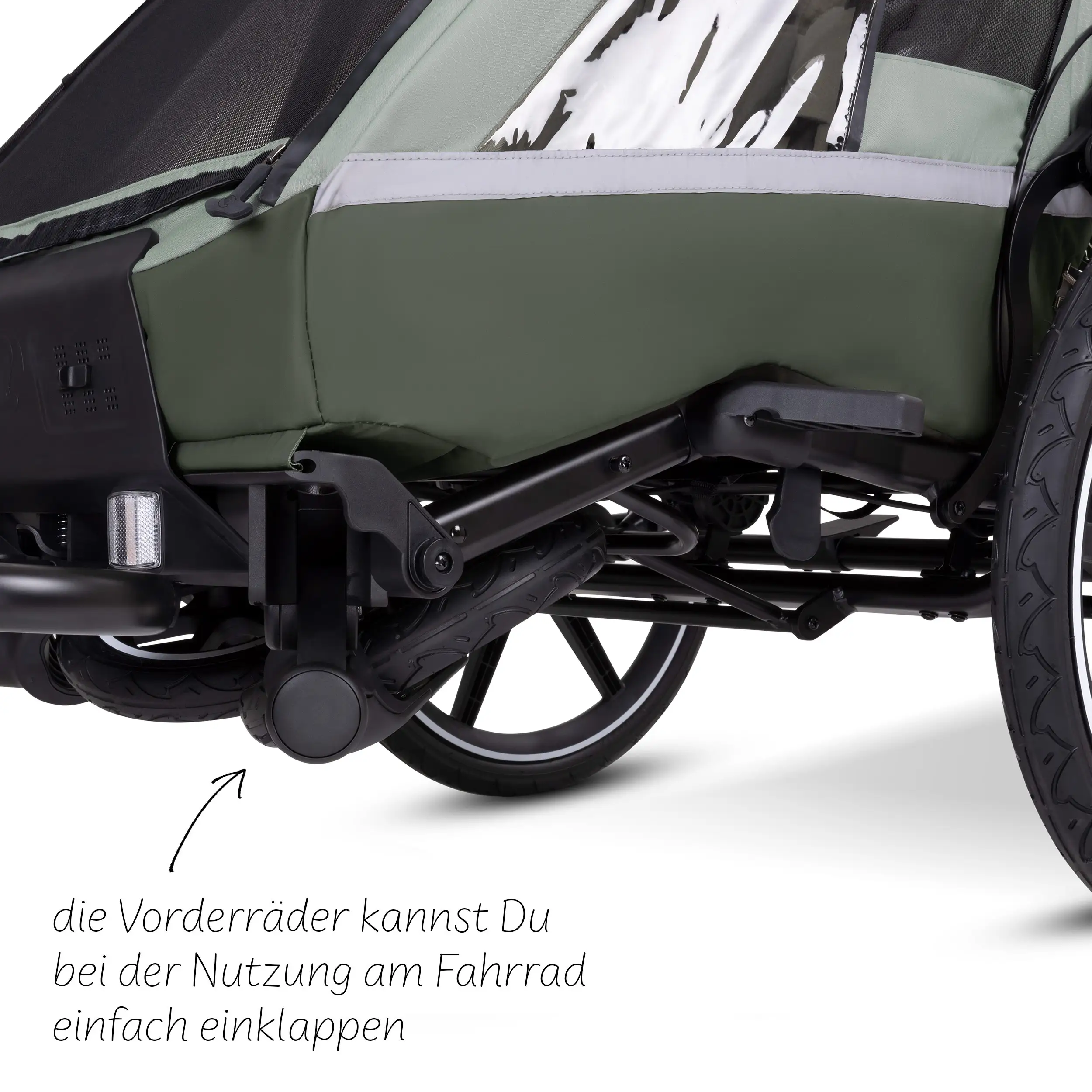 Tour 2 bicycle trailer with 2 comfortable seats & air wheels - Olive