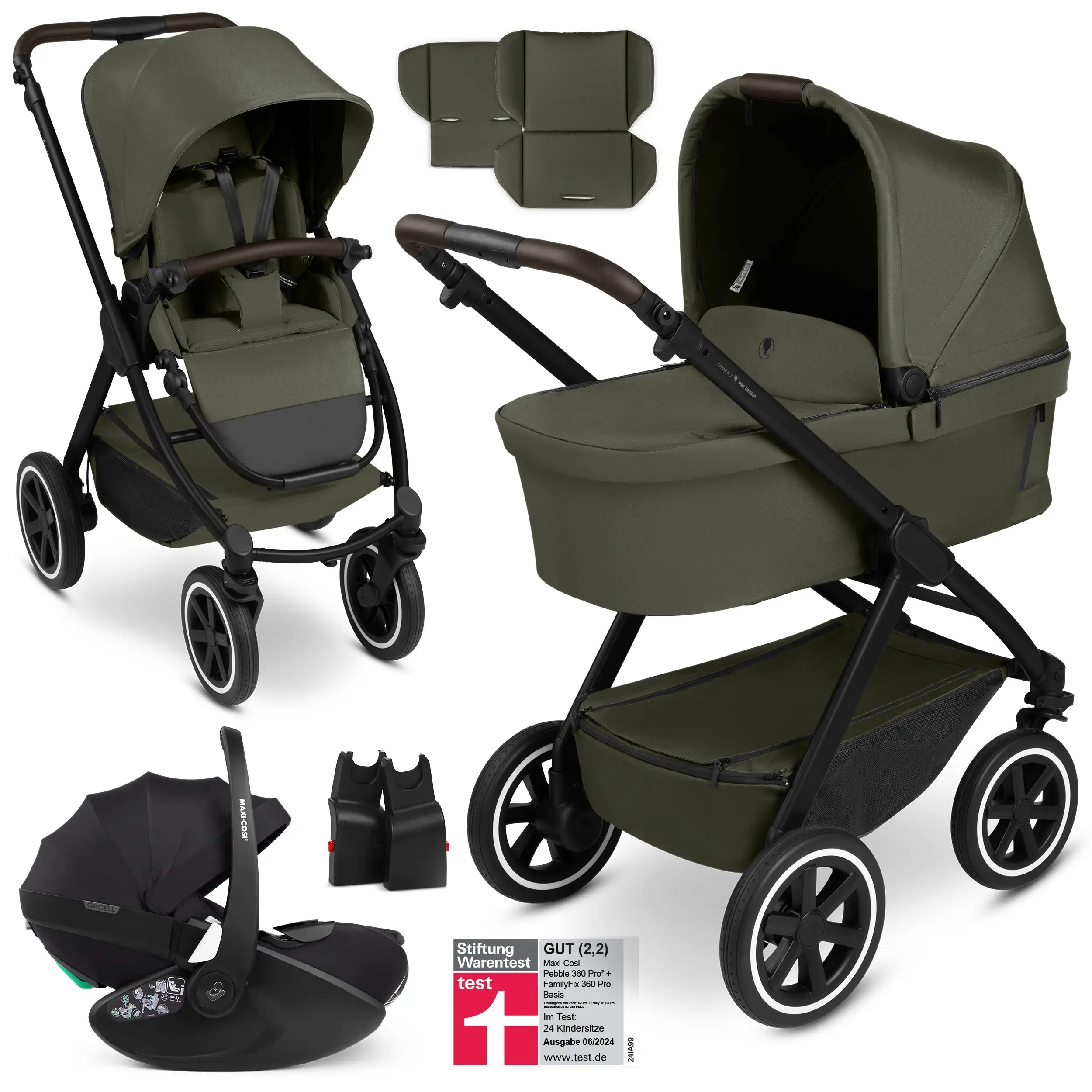 3-in-1 Samba 2 Stroller set incl. Maxi Cosi Pebble 360 Pro 2 infant carrier - Avocado