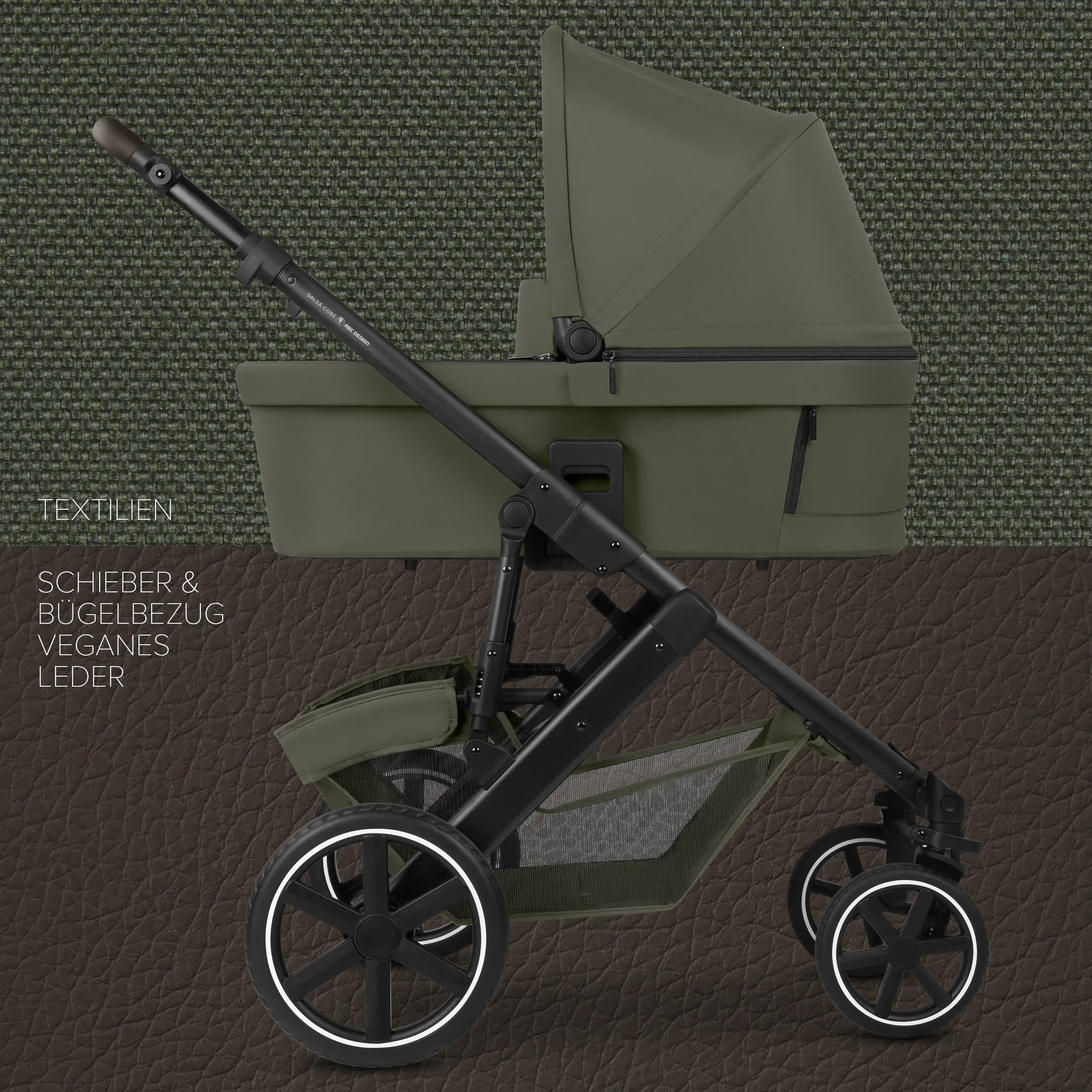 4in1 Stroller Set Salsa Core incl. infant car seat Calla with Reclining Function and the Root Isofix base - Olive