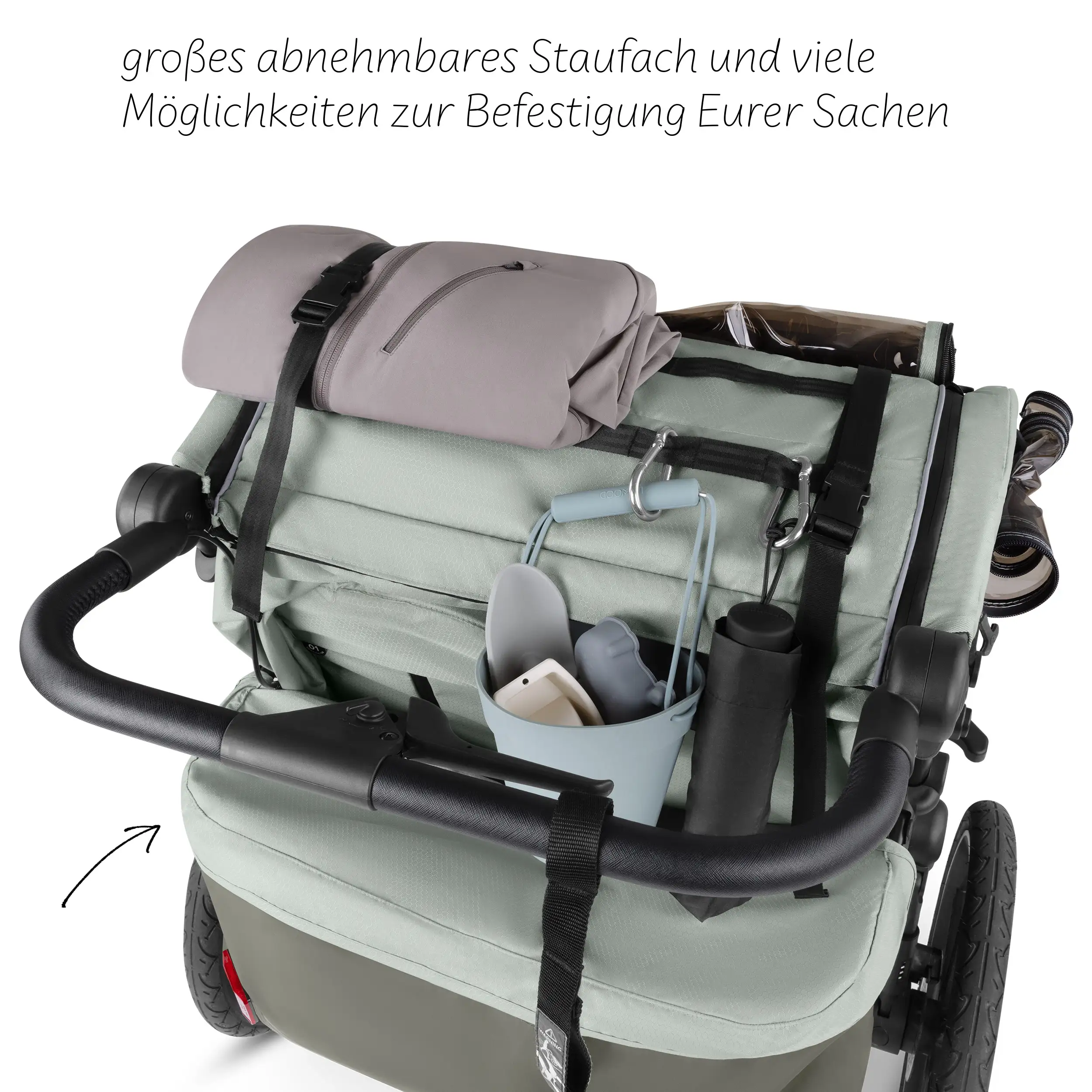 Tour 2 bicycle trailer with 2 comfortable seats & air wheels - Olive