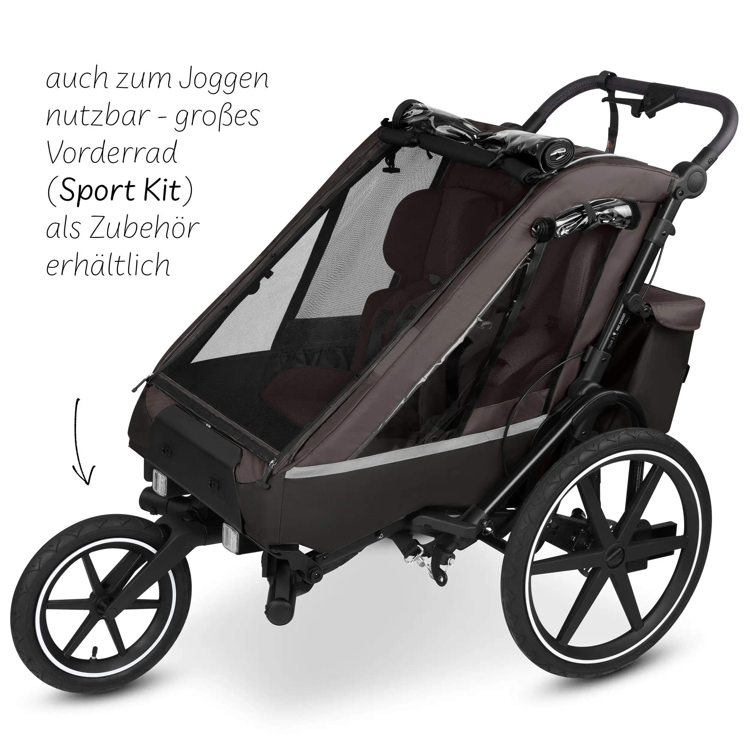 Tour 2 bicycle trailer with 2 comfortable seats & air wheels - Falcon