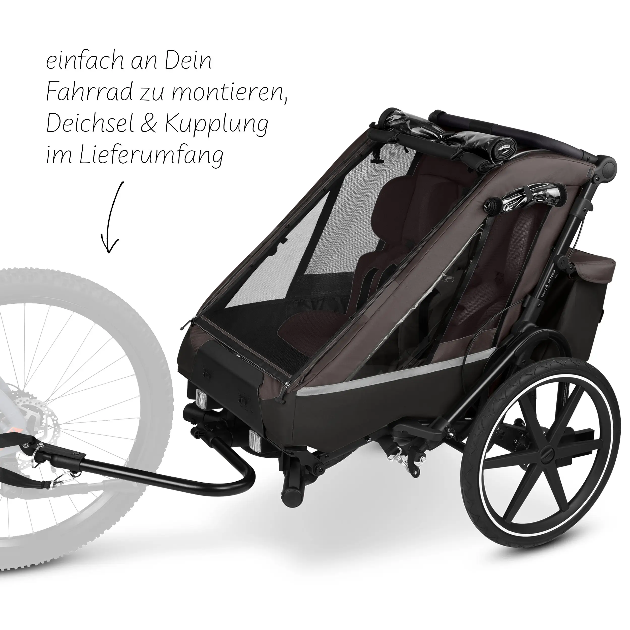 Tour 2 bicycle trailer with 2 comfortable seats & air wheels - Falcon