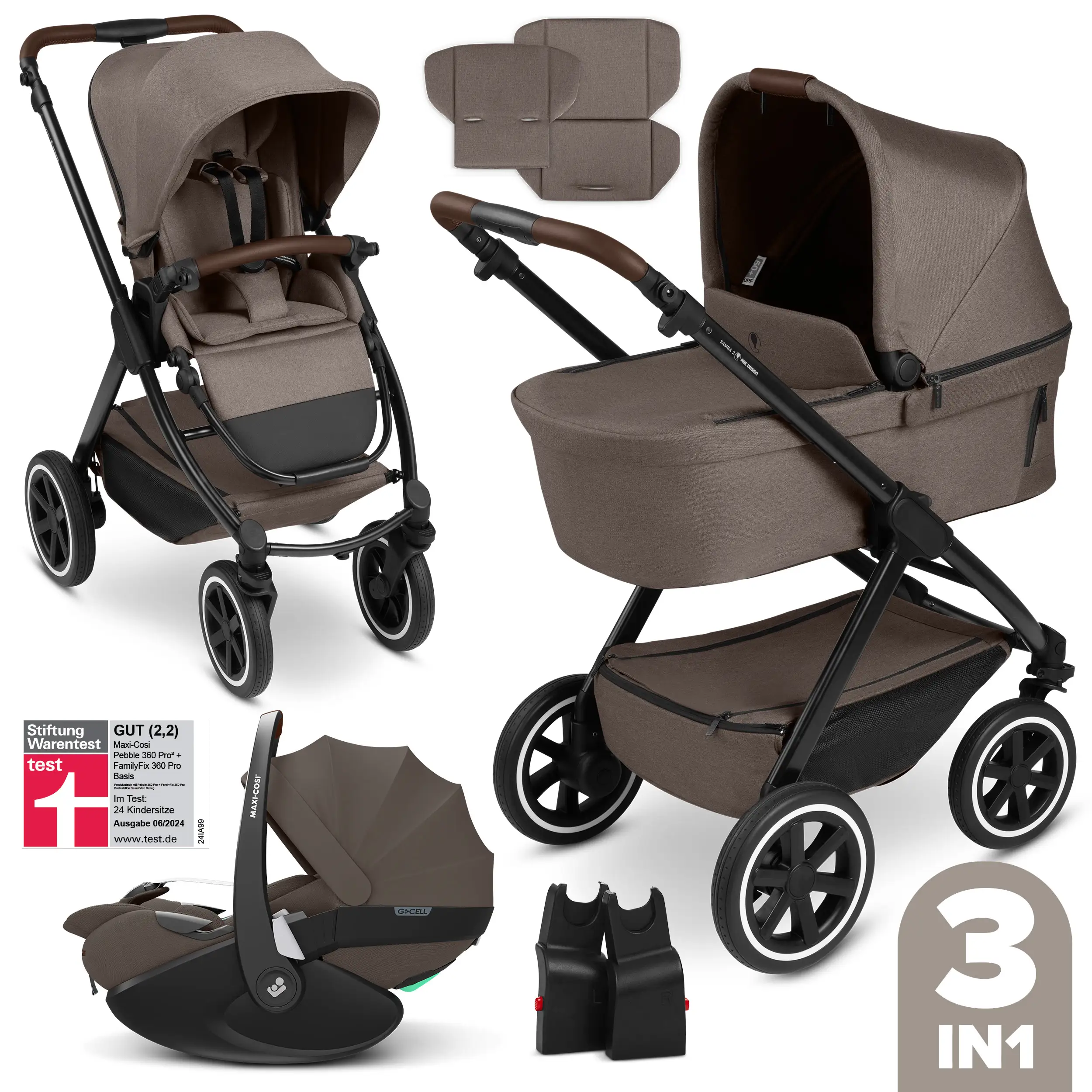 3in1 Stroller-Set Samba 2 incl. Infant Car Seat Maxi Cosi Pebble 360 Pro 2 - Nature