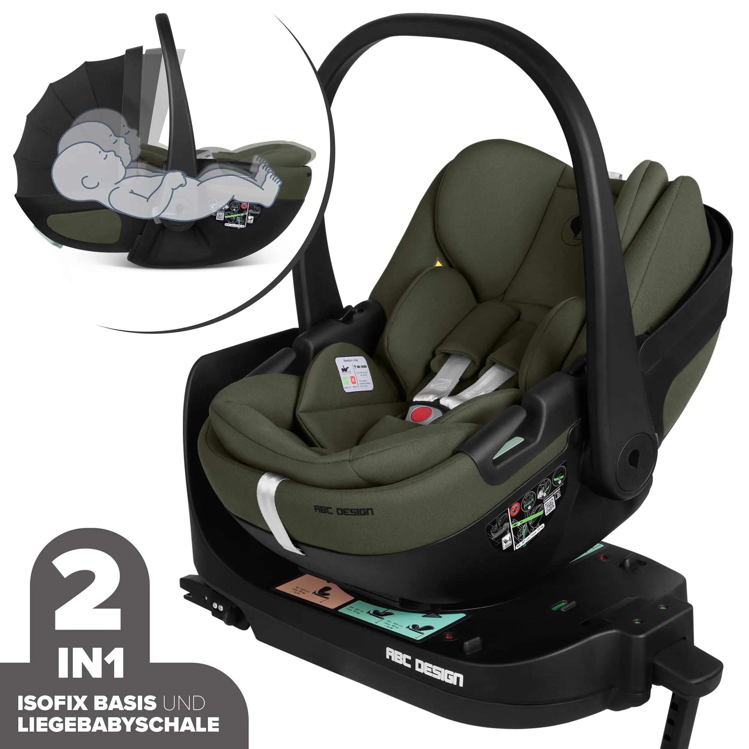 Calla i-Size lie-flat infant car seat incl. rotating ISOFIX Base Root - Olive