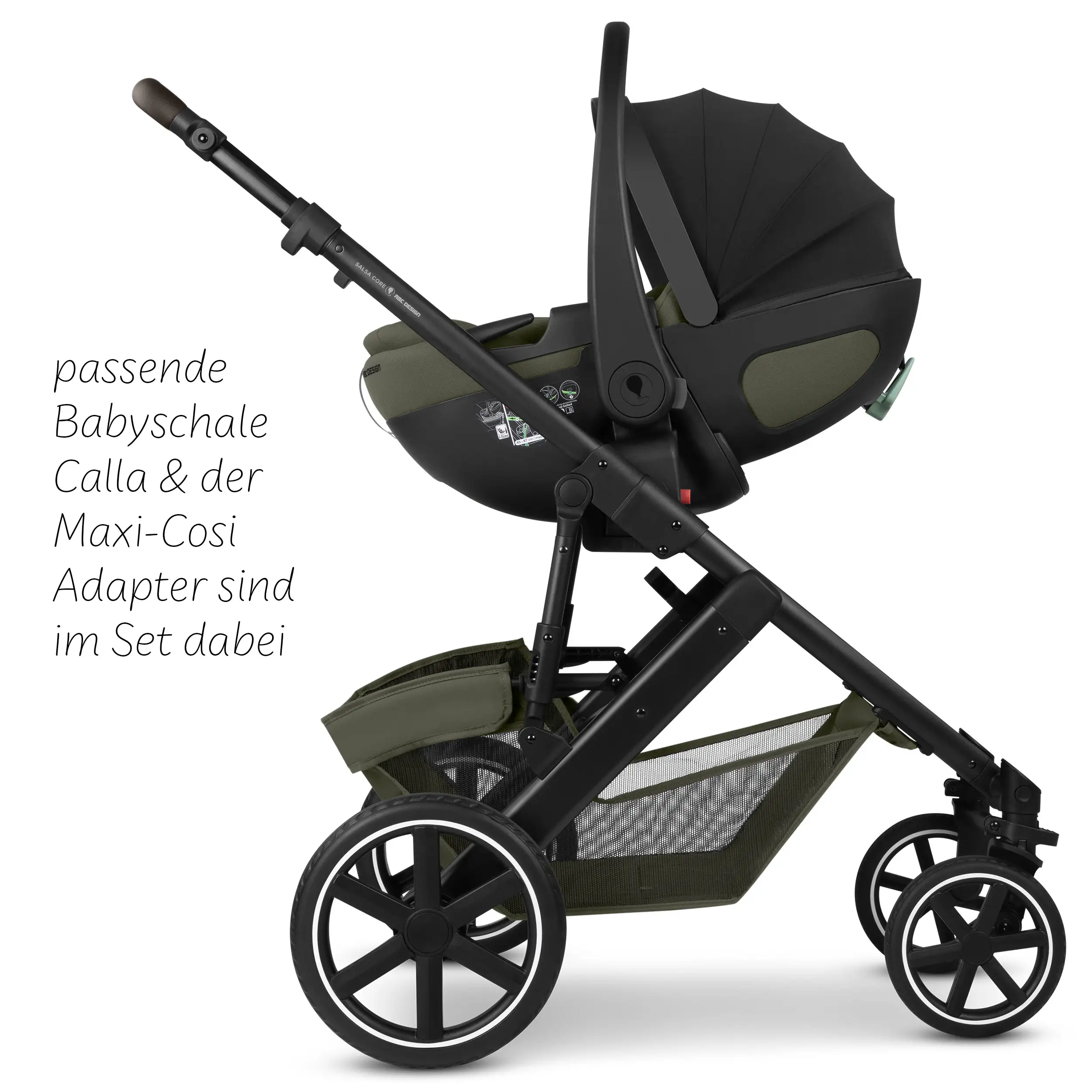 4in1 Stroller Set Salsa Core incl. infant car seat Calla with Reclining Function and the Root Isofix base - Olive