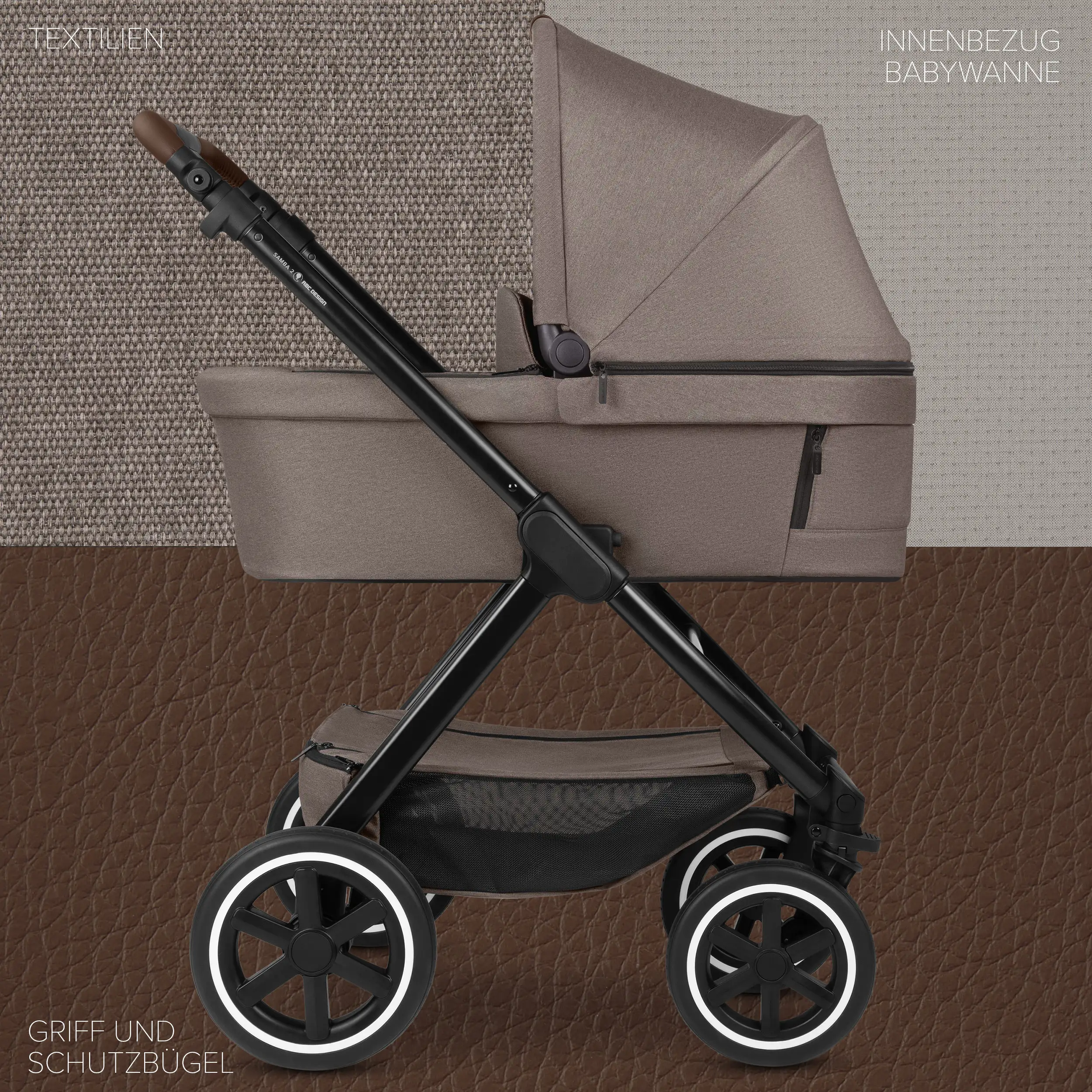 3in1-Kinderwagen-Set Samba 2 inkl. Babyschale Calla mit Liegefunktion - Nature
