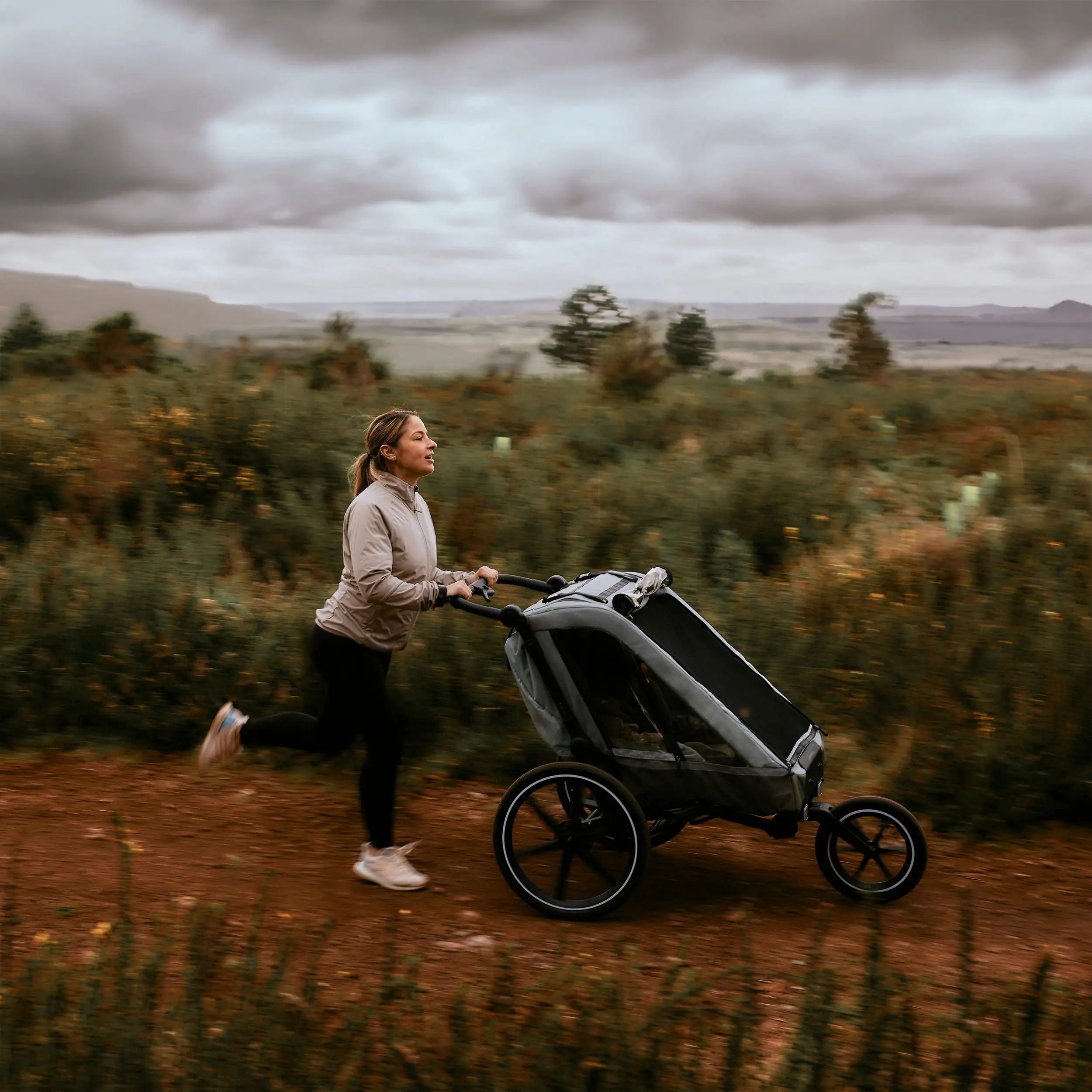 Tour 2 bicycle trailer with 2 comfortable seats & air wheels - Olive