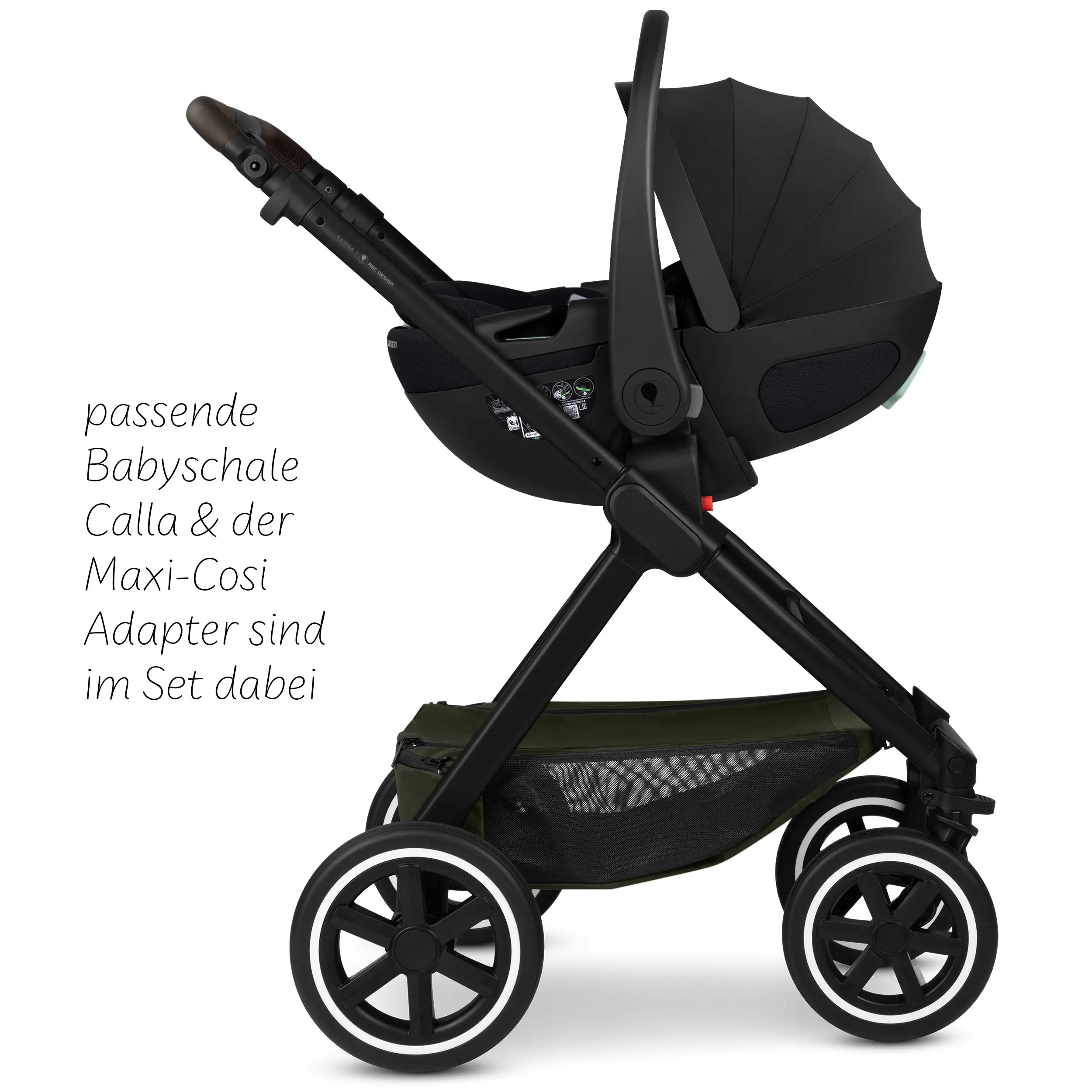 4in1-Kinderwagen-Set Samba 2 inkl. Babyschale Calla mit Liegefunktion - Avocado