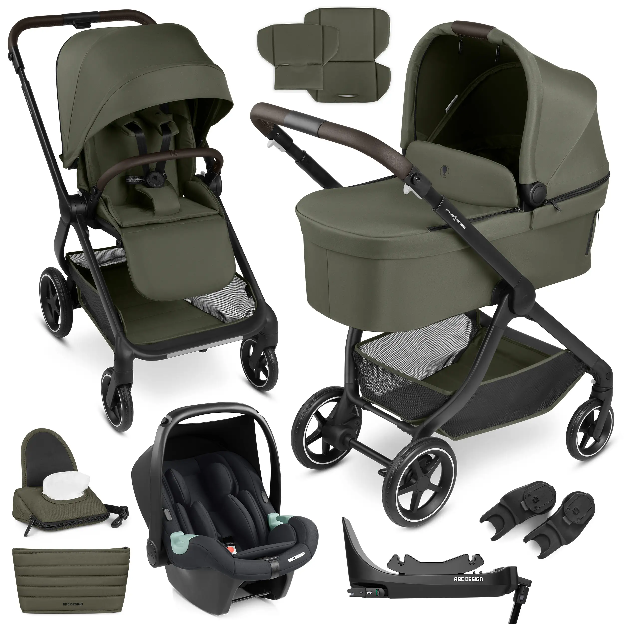 4-in-1 City Life Stroller Set incl. Isofix Base - Avocado