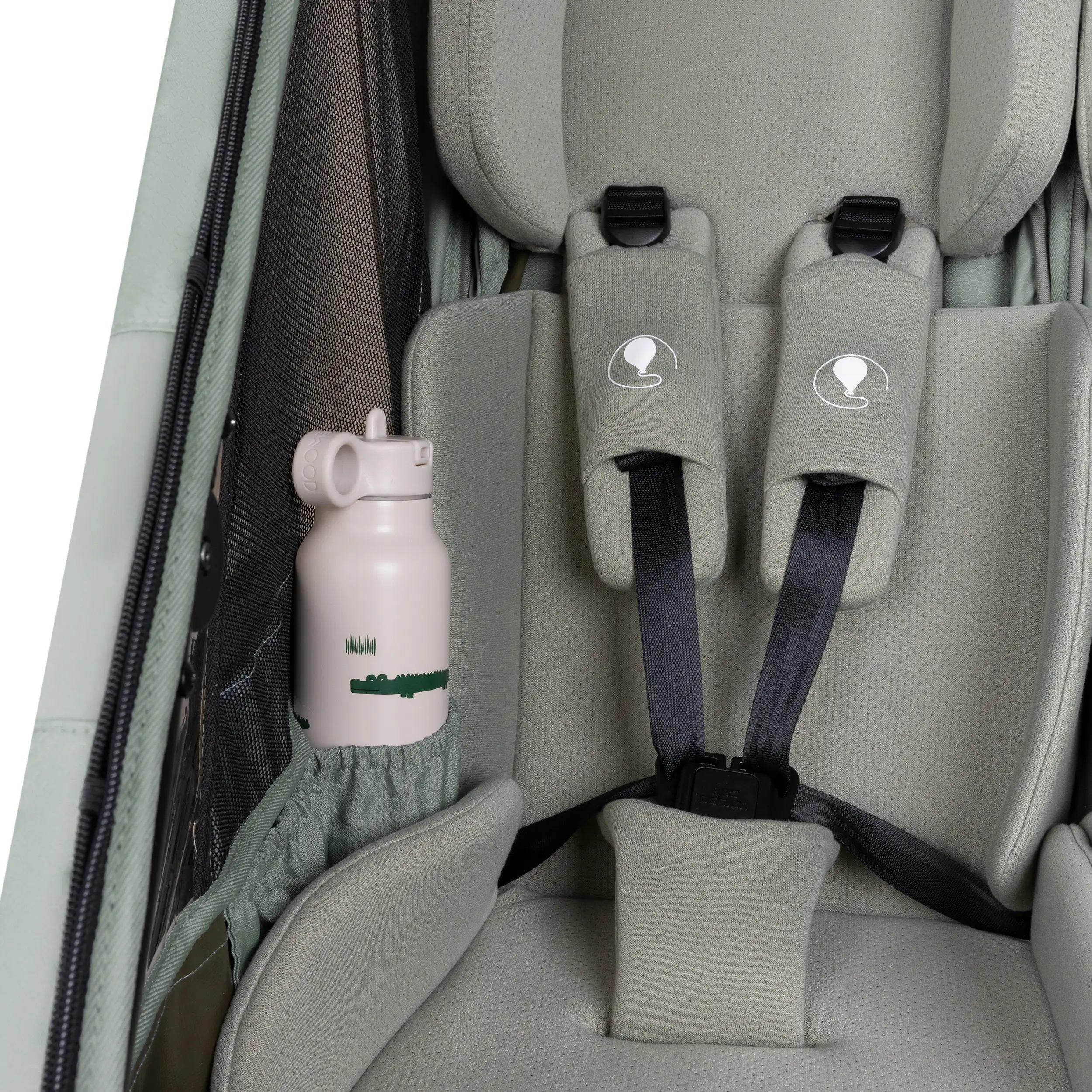 Tour 2 bicycle trailer with 2 comfortable seats & air wheels - Olive