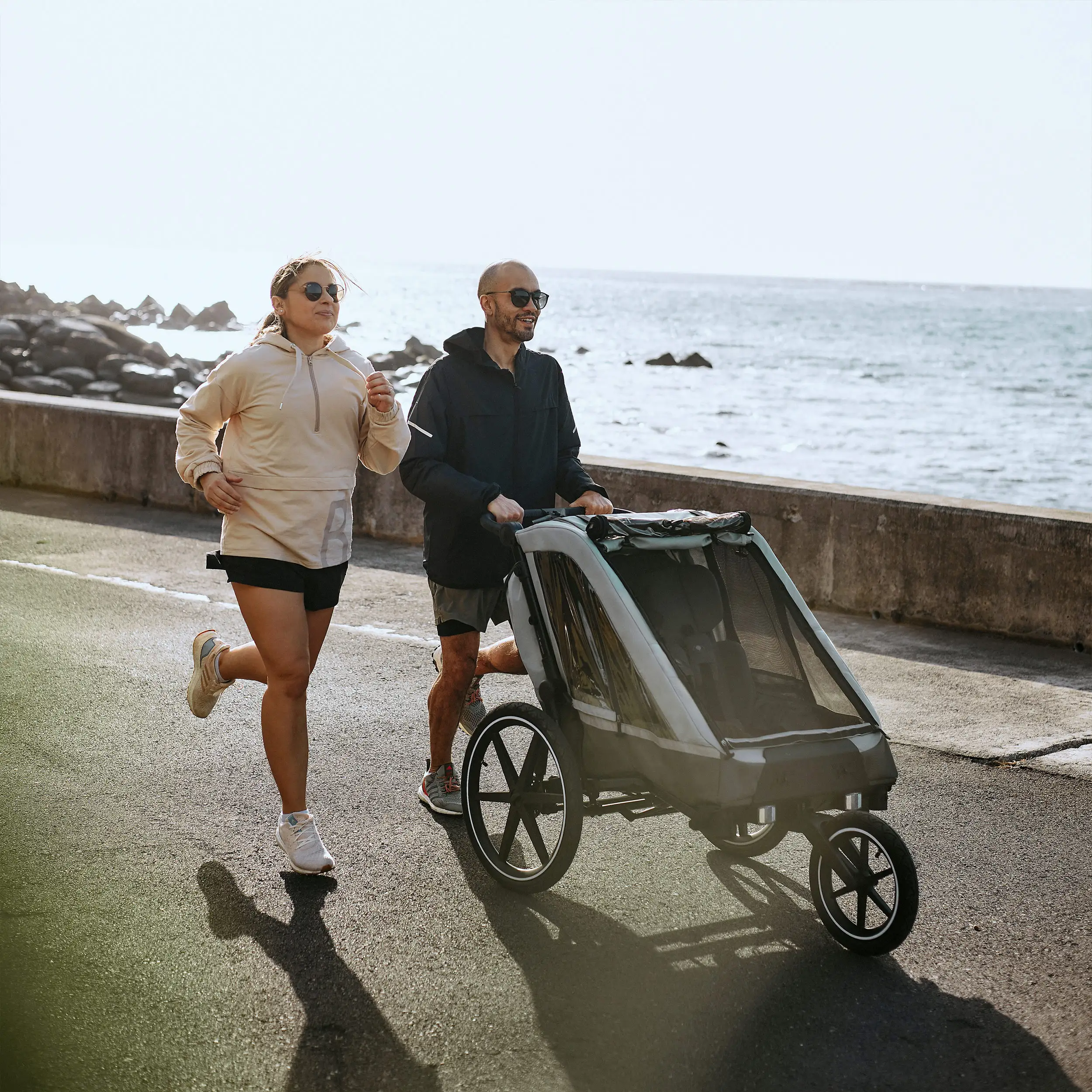 Tour 2 bicycle trailer with 2 comfortable seats & air wheels - Olive