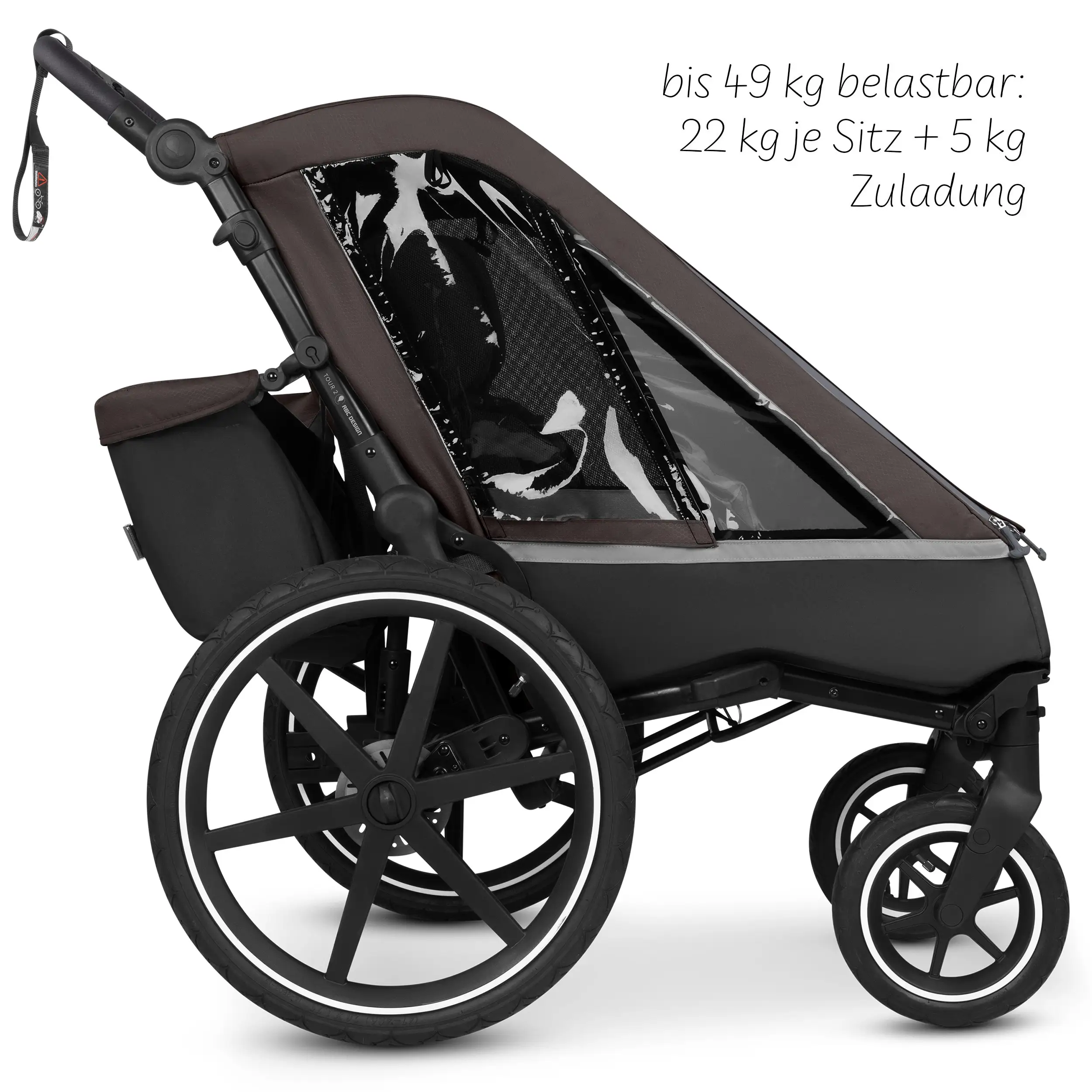 Tour 2 bicycle trailer with 2 comfortable seats & air wheels - Falcon