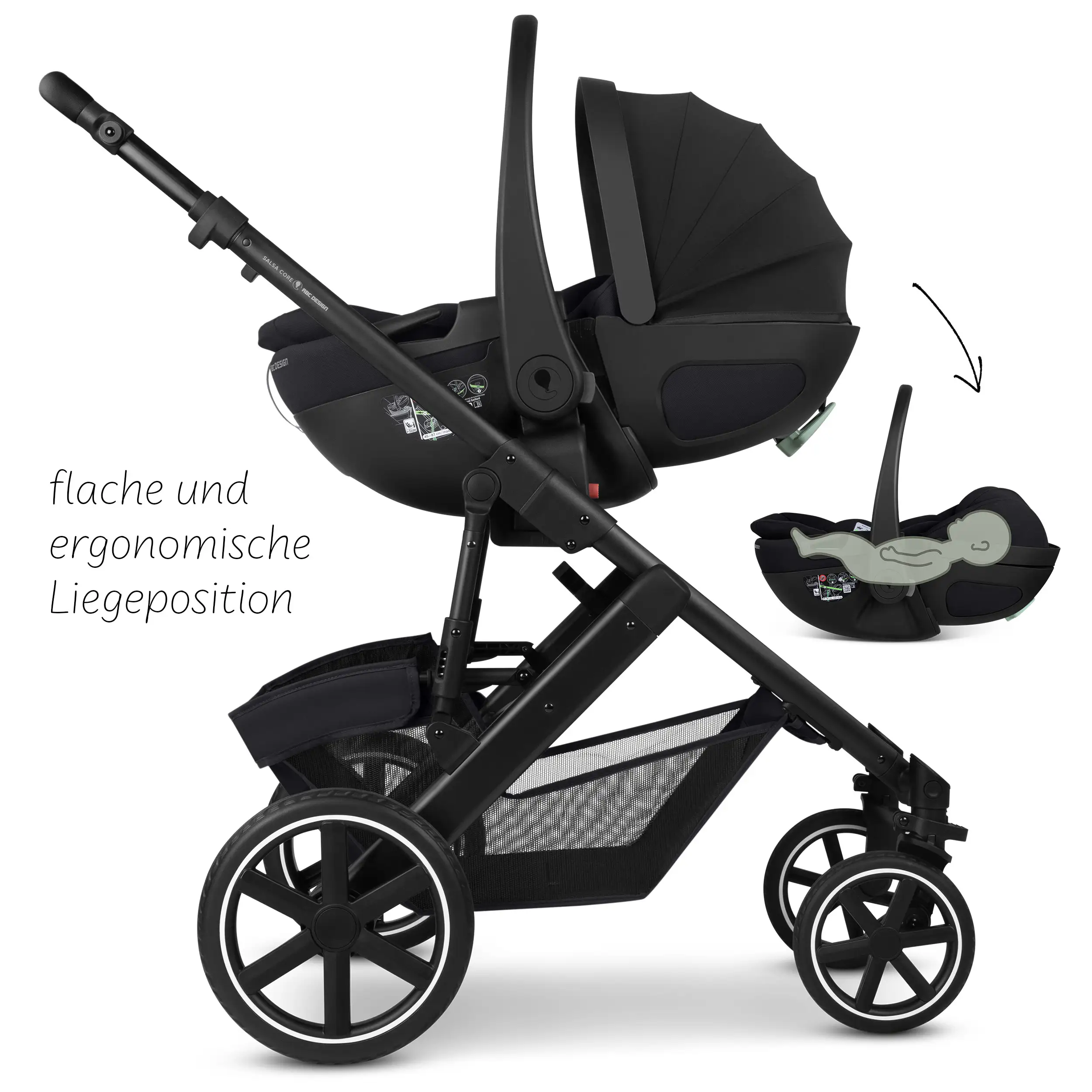 4in1 Stroller Set Salsa Core incl. infant car seat Calla with Reclining Function and the Root Isofix base - Ink