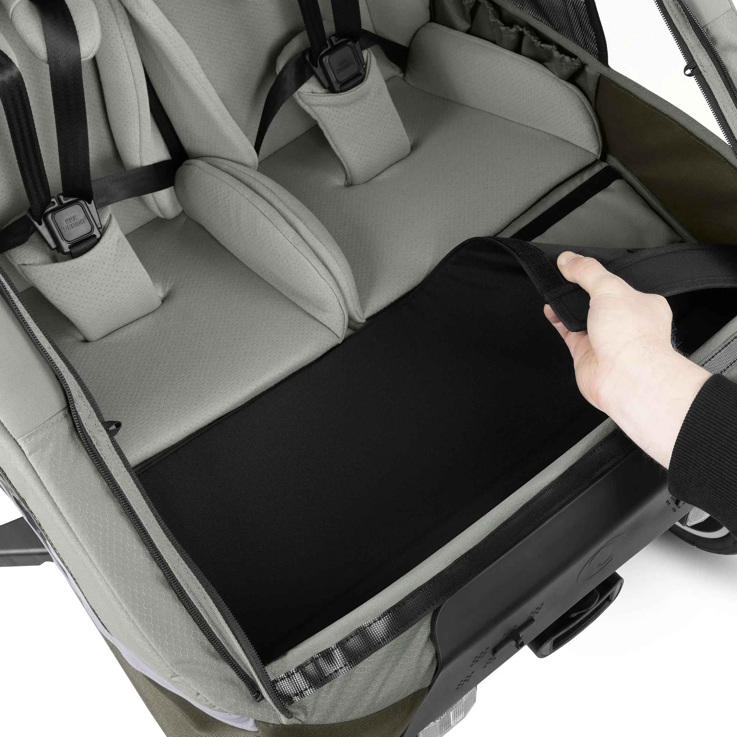 Tour 2 bicycle trailer with 2 comfortable seats & air wheels - Olive