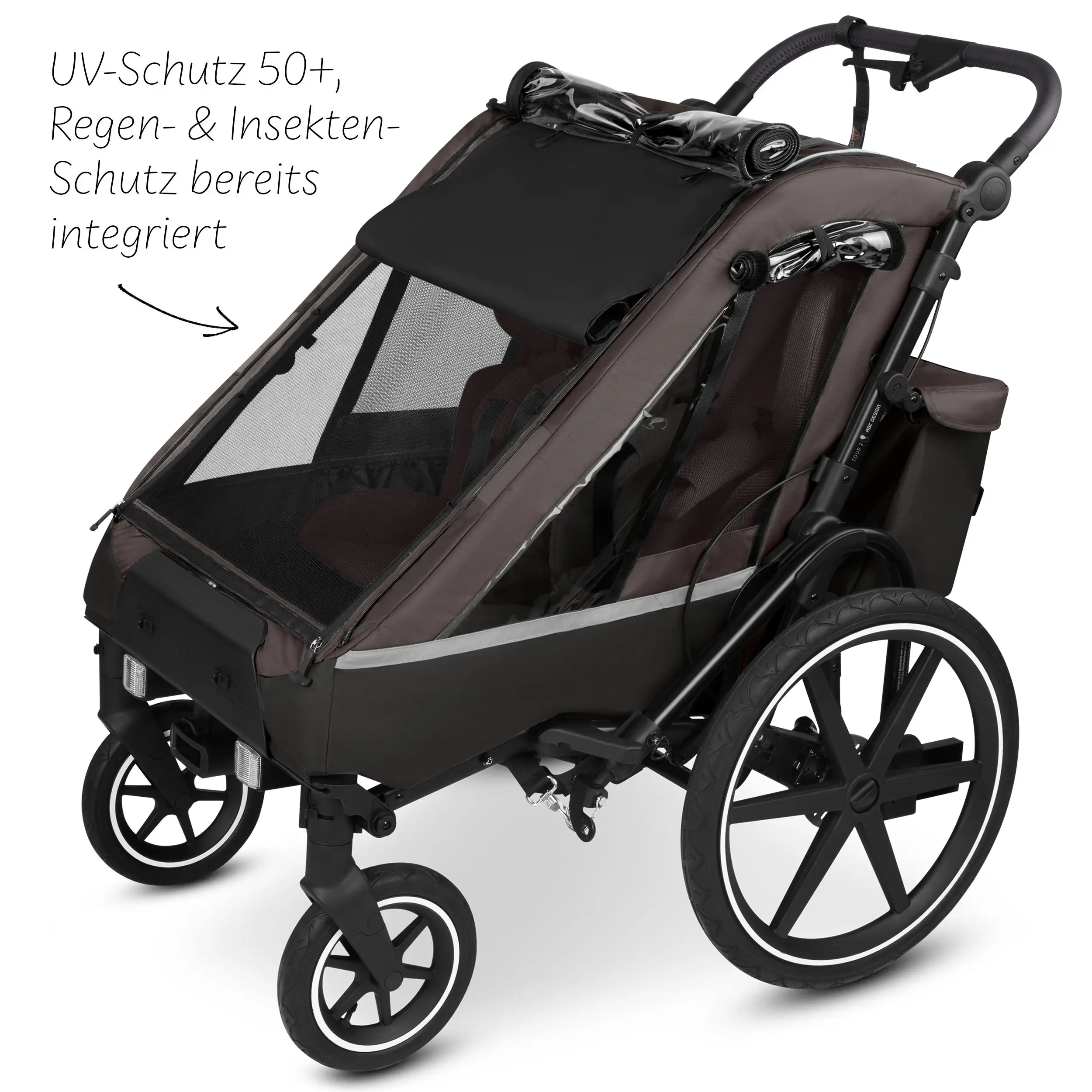 Tour 2 bicycle trailer with 2 comfortable seats & air wheels - Falcon