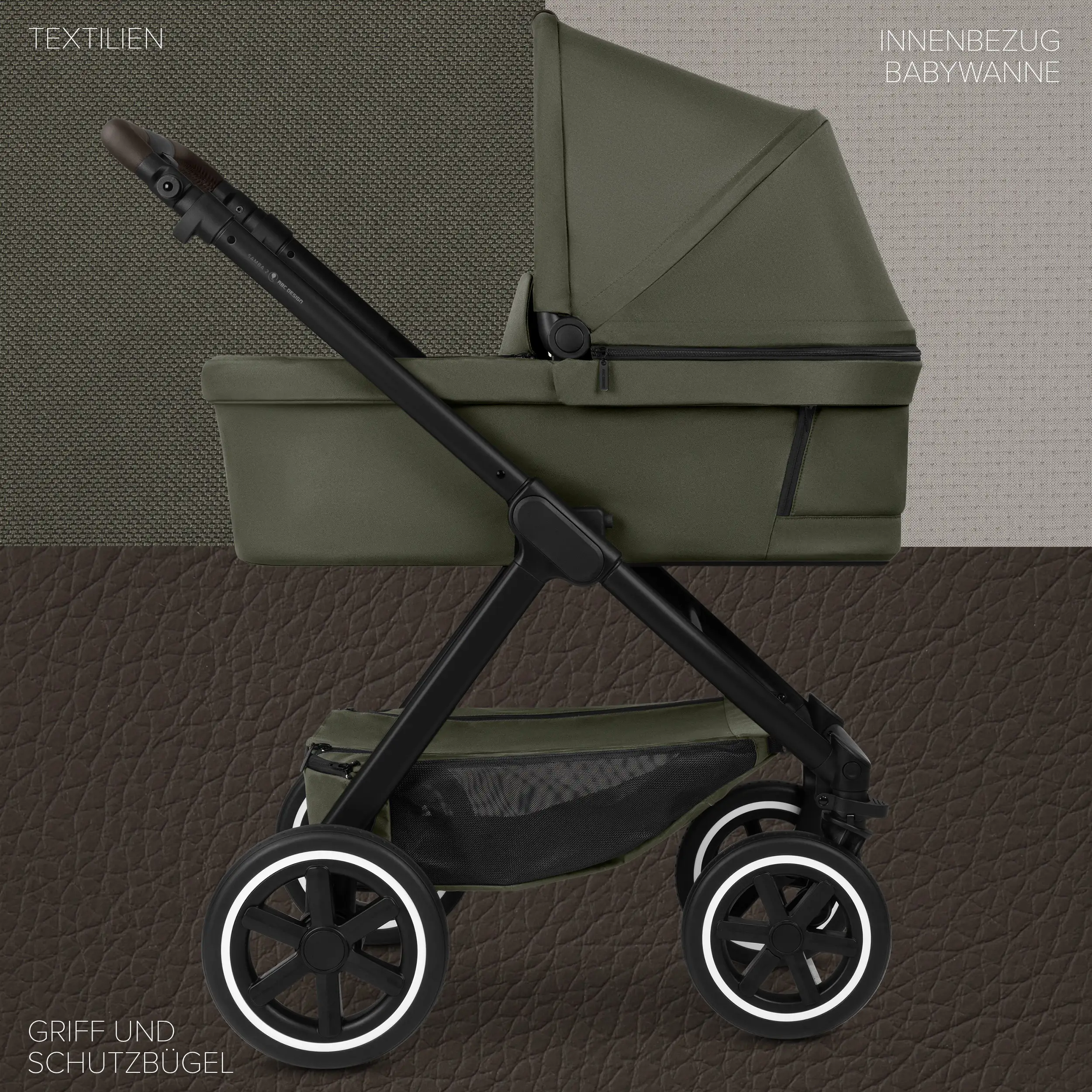 3in1-Kinderwagen-Set Samba 2 inkl. Babyschale Calla mit Liegefunktion - Avocado