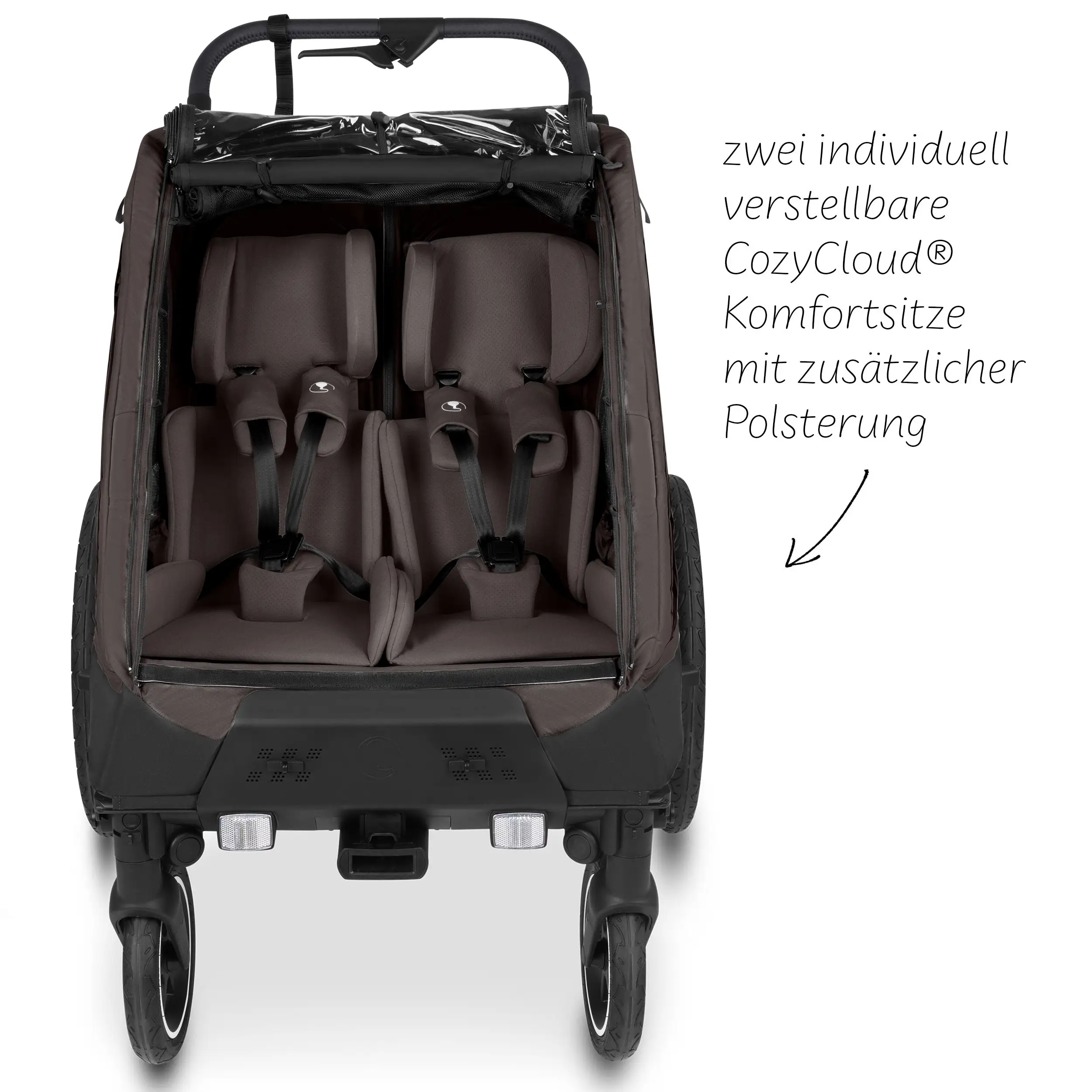 Tour 2 bicycle trailer with 2 comfortable seats & air wheels - Falcon